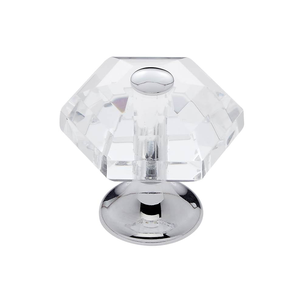 JVJ Hardware - Pure Elegance Collection Polished Chrome Finish 30 mm (1-3/16'') 6 Sided 31 percent Leaded Crystal Knob, Composition Leaded Crystal and Solid Brass - Polished Chrome