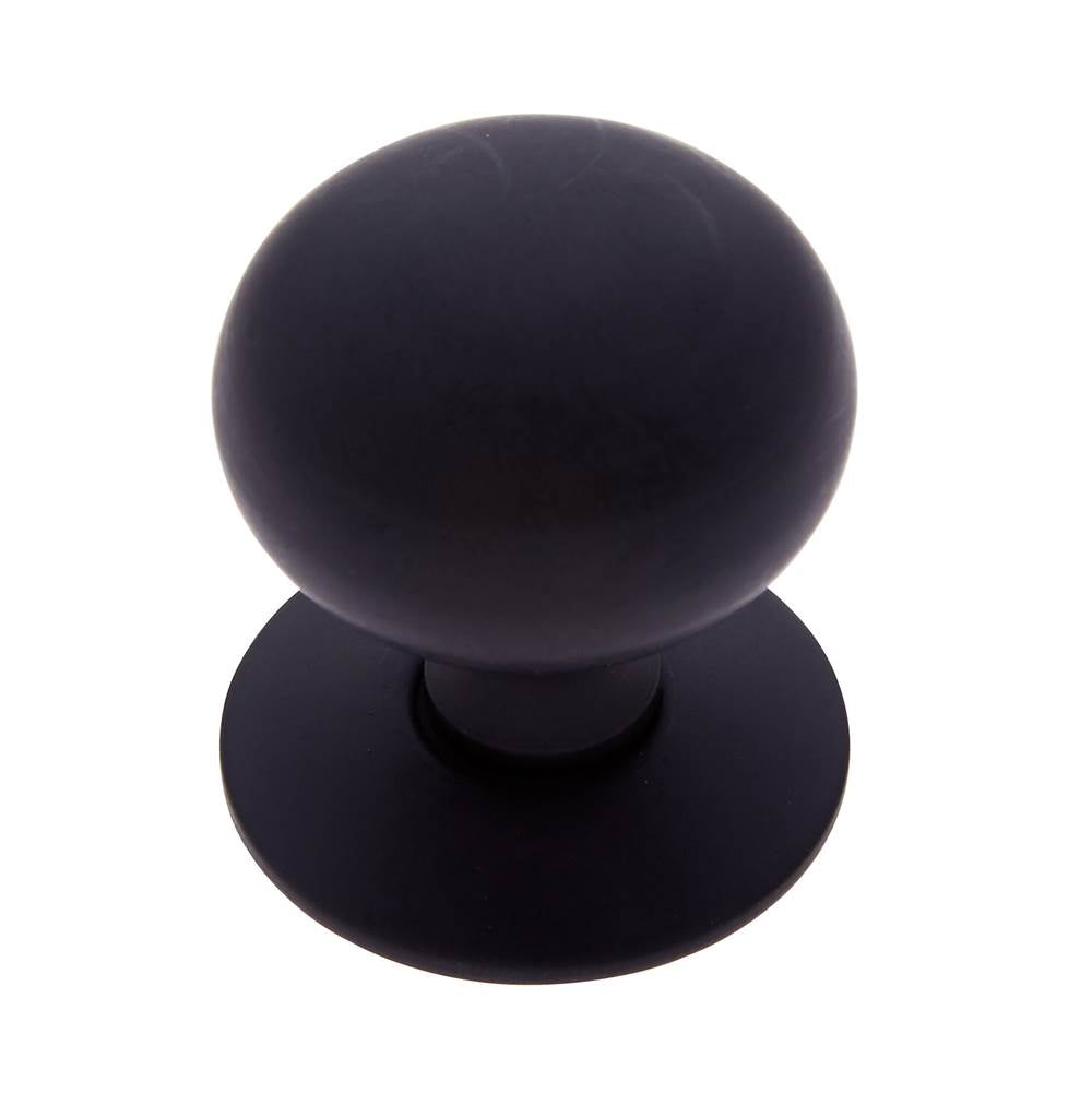 JVJ Hardware - Classic Collection Matte Black Finish 1-1/4'' Plymouth Knob w/Back Plate, Composition Solid Brass - Matte Black