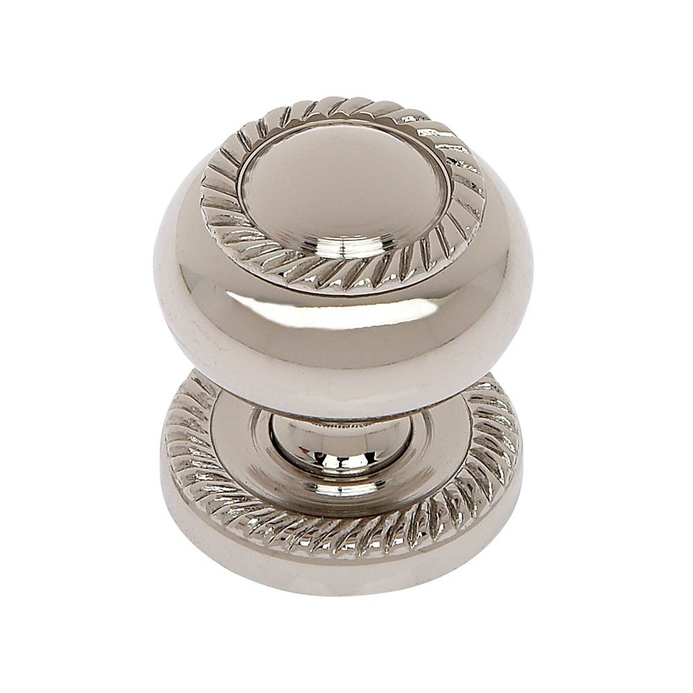 JVJ Hardware - Classic Collection Polished Nickel Finish 1-1/4'' Rope Knob w/Back Plate, Composition Solid Brass - Polished Nickel