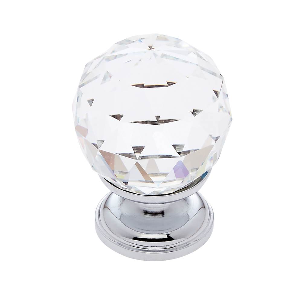 JVJ Hardware - Pure Elegance Collection Polished Chrome Finish 30 mm (1-3/16'') Round Faceted 31 percent Leaded Crystal Knob - Polished Chrome
