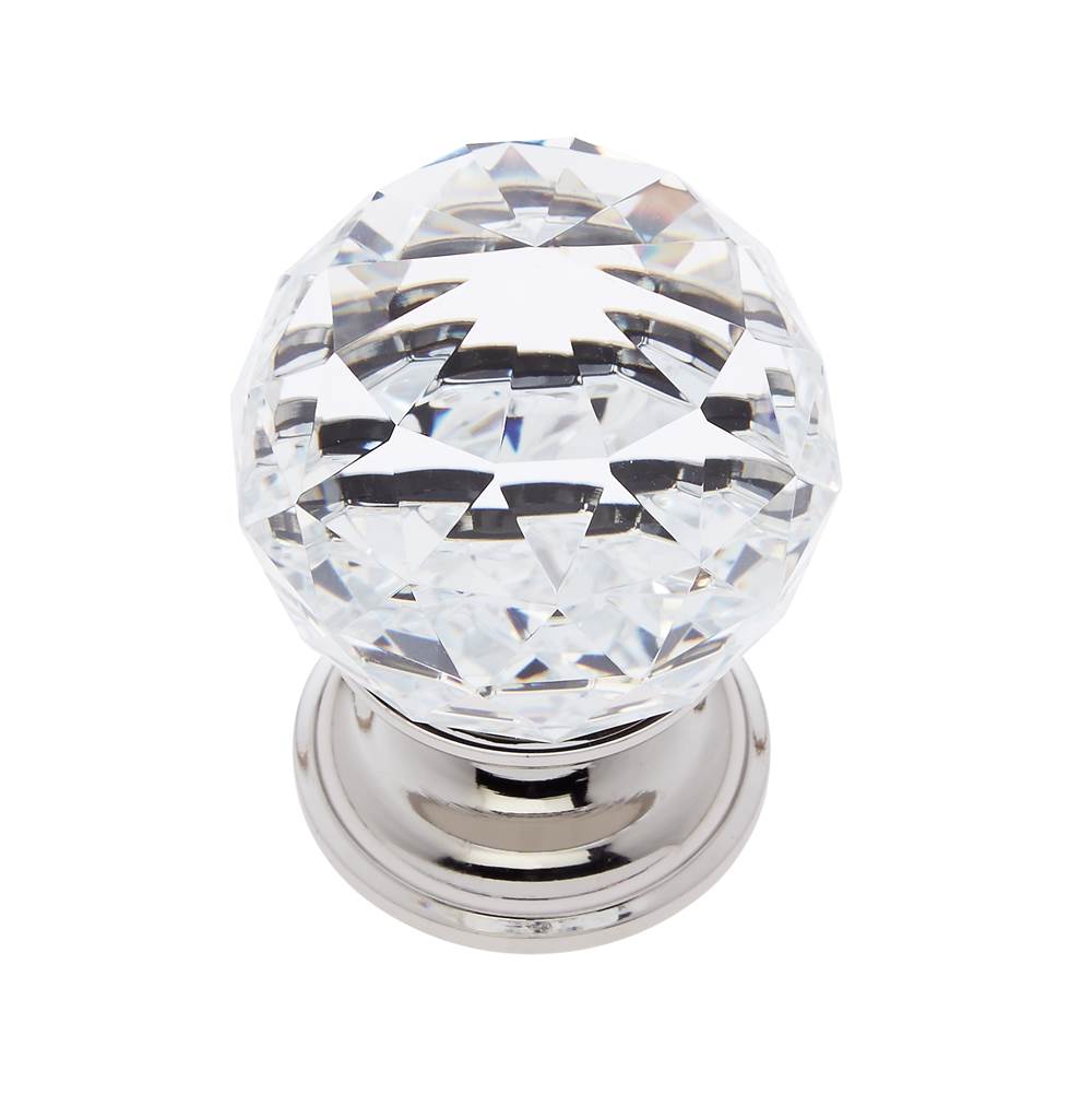 JVJ Hardware - Pure Elegance Collection Polished Nickel Finish 40 mm (1-9/16'') Round Faceted 31 percent Leaded Crystal Knob - Polished Nickel