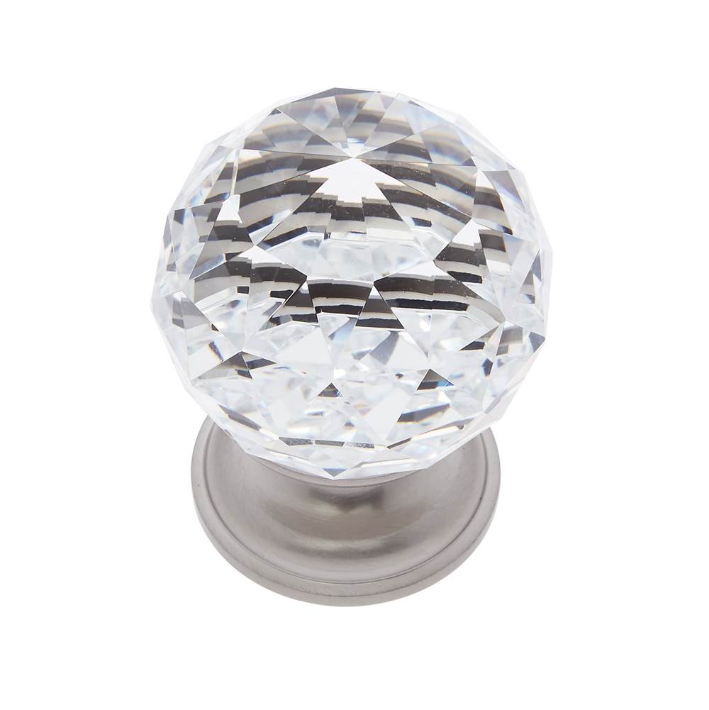 JVJ Hardware - Pure Elegance Collection Satin Nickel Finish 40 mm (1-9/16'') Round Faceted 31 percent Leaded Crystal Knob - Satin Nickel