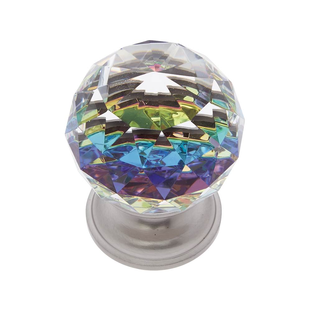 JVJ Hardware - Pure Elegance Collection Satin Nickel Finish 40 mm (1-9/16'') Round Faceted 31 percent Leaded Crystal Knob With Prism - Satin Nickel
