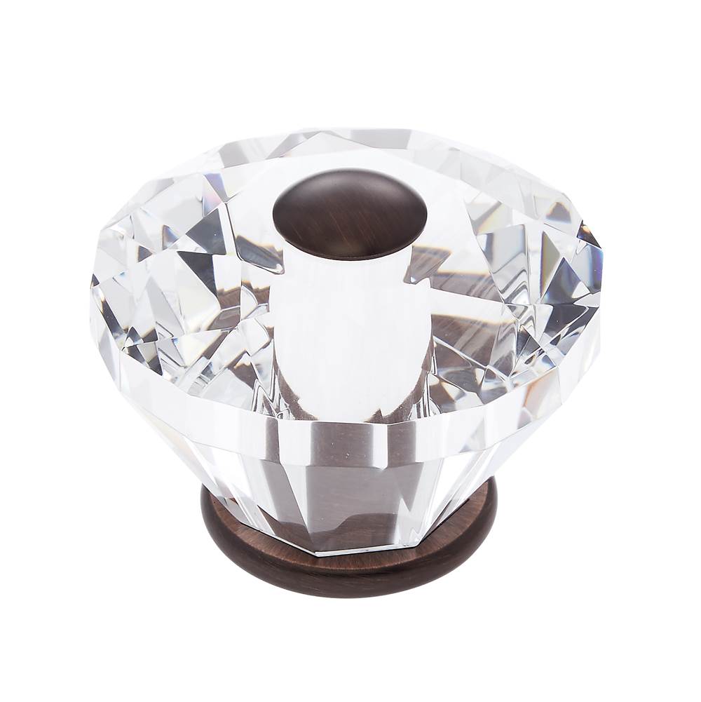 JVJ Hardware - Pure Elegance Collection Old World Bronze Finish 60 mm (2-3/8'') Diamond Cut 31 percent Leaded Crystal Knob - Old World Bronze
