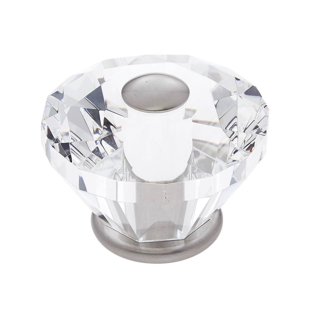JVJ Hardware - Pure Elegance Collection Satin Nickel Finish 60 mm (2-3/8'') Diamond Cut 31 percent Leaded Crystal Knob, Composition Leaded Crystal and Solid Brass - Satin Nickel