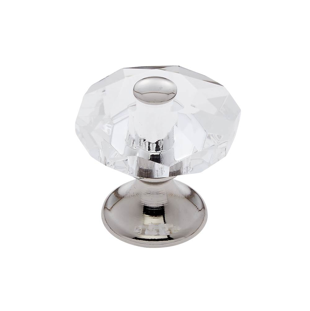 JVJ Hardware - Pure Elegance Collection Polished Nickel Finish 28 mm (1-1/8'') Eight Sided Faceted 31 percent Leaded Crystal Knob With Cap - Polished Nickel