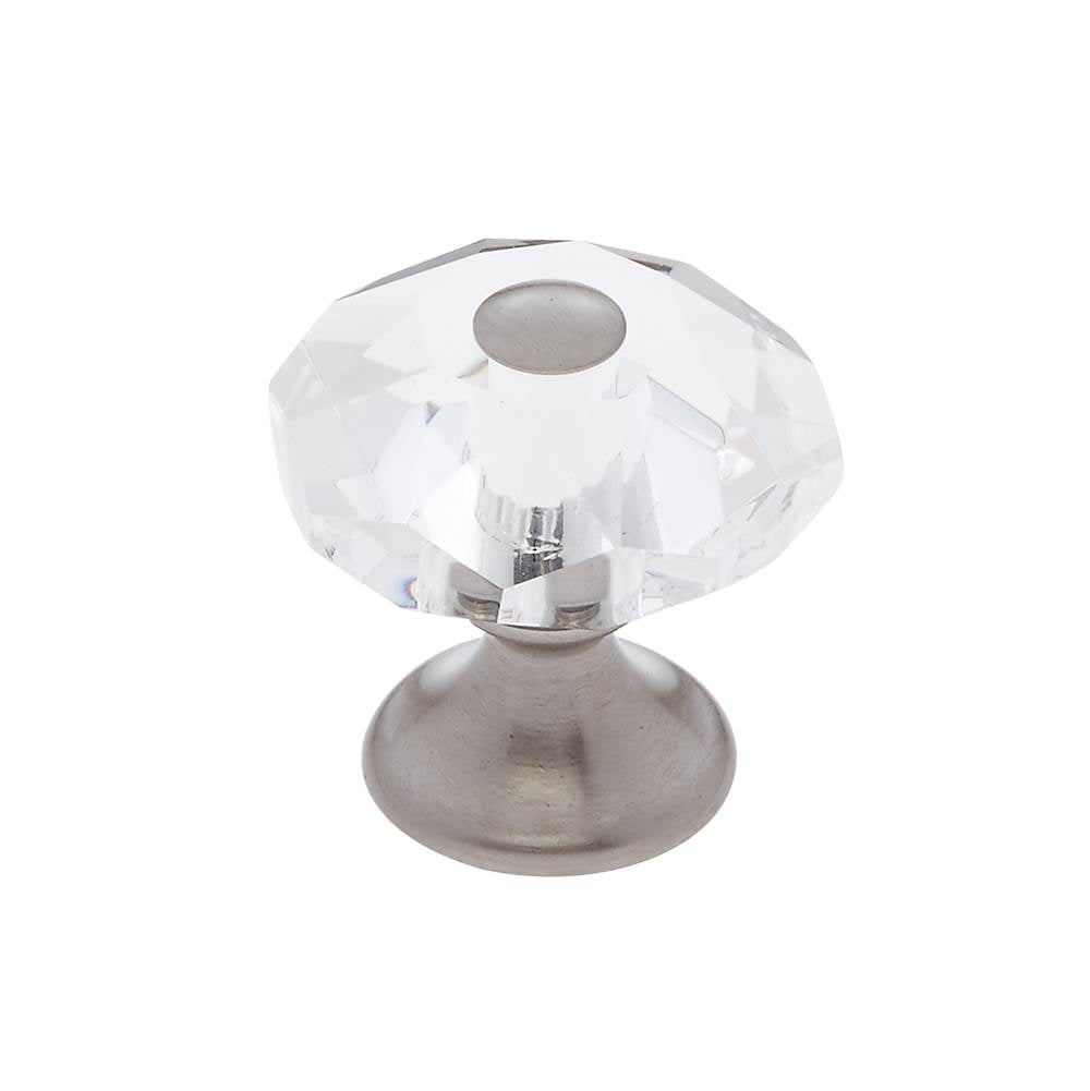 JVJ Hardware - Pure Elegance Collection Satin Nickel Finish 28 mm (1-1/8'') Eight Sided Faceted 31 percent Leaded Crystal Knob With Cap - Satin Nickel