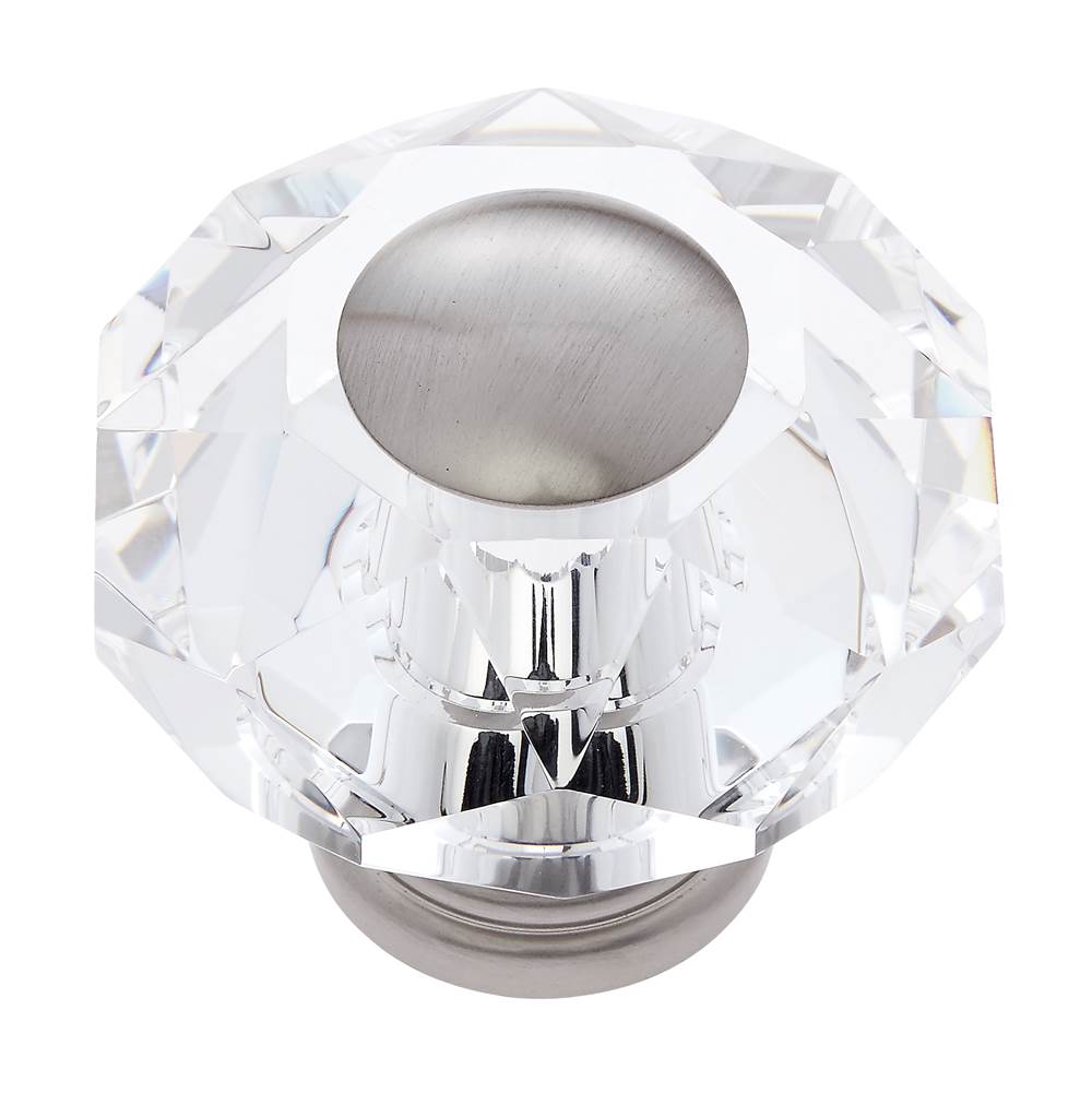 JVJ Hardware - Pure Elegance Collection Satin Nickel Finish 60 mm (2-3/8'') Eight Sided Faceted 31 percent Leaded Crystal Knob - Satin Nickel
