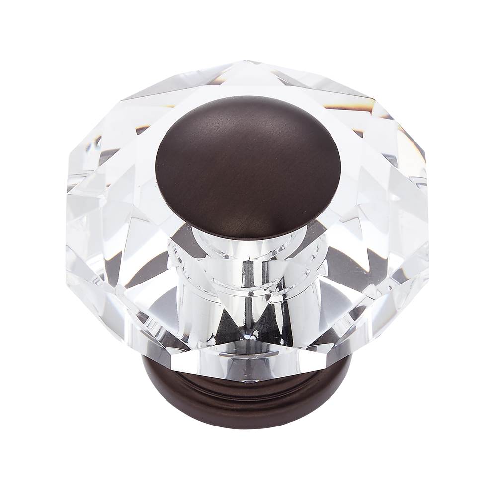 JVJ Hardware - Pure Elegance Collection Old World Bronze Finish 50 mm (2'') Eight Sided Faceted 31 percent Leaded Crystal Knob With Cap - Old World Bronze