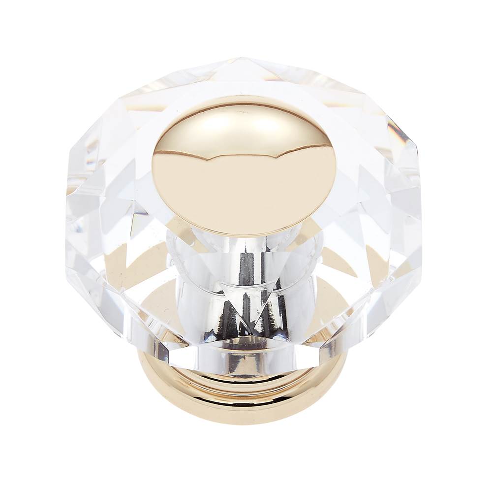 JVJ Hardware - Pure Elegance Collection 24K Gold Plated Finish 50 mm (2'') Eight Sided Faceted 31 percent Leaded Crystal Knob With Cap - 24k Gold