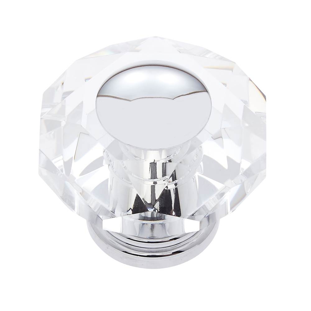 JVJ Hardware - Pure Elegance Collection Polished Chrome Finish 50 mm (2'') Eight Sided Faceted 31 percent Leaded Crystal Knob With Cap - Polished Chrome