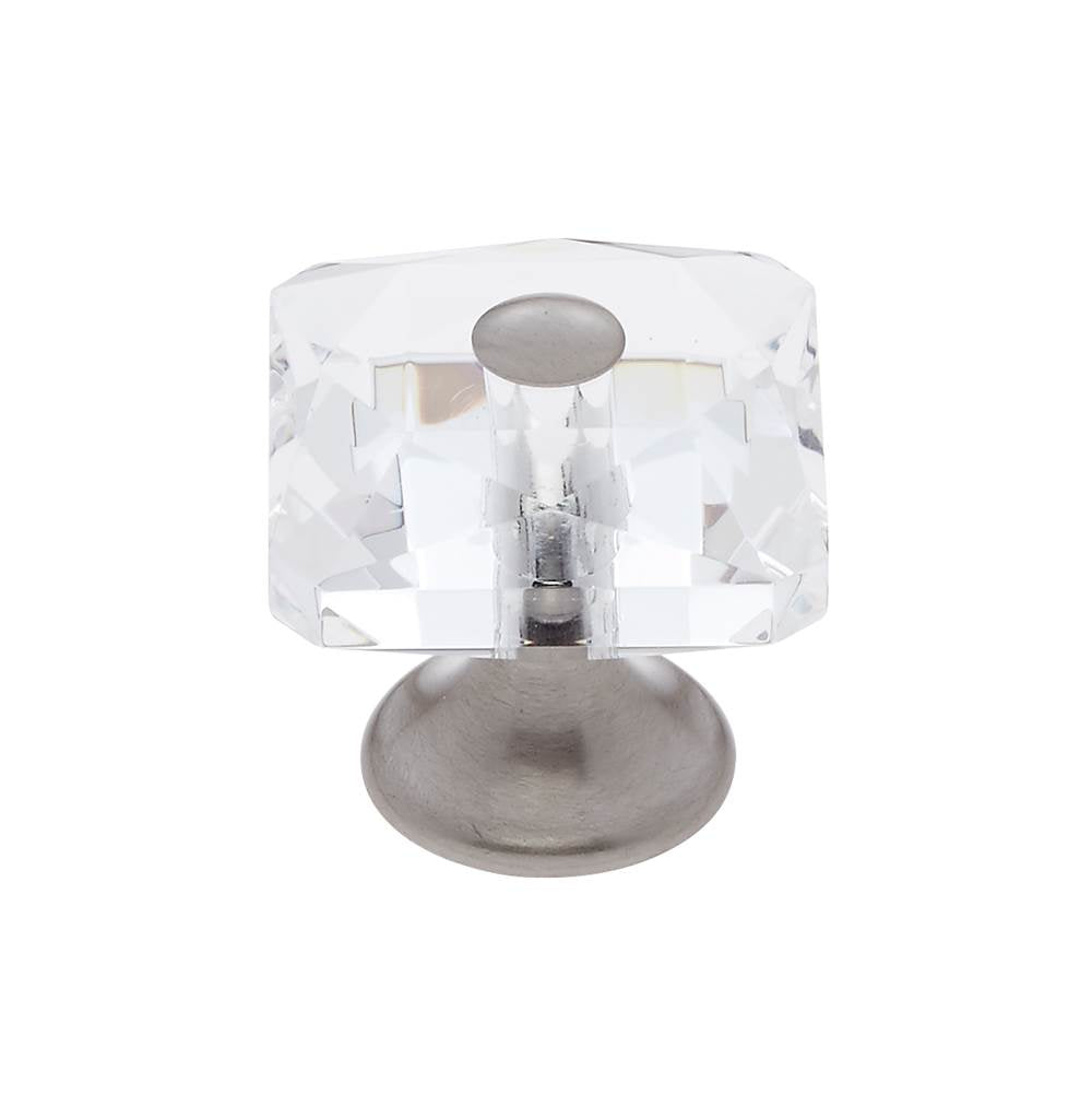 JVJ Hardware - Pure Elegance Collection Satin Nickel Finish 28 mm (1-1/8'') Square 31 percent Leaded Crystal Knob With Cap - Satin Nickel