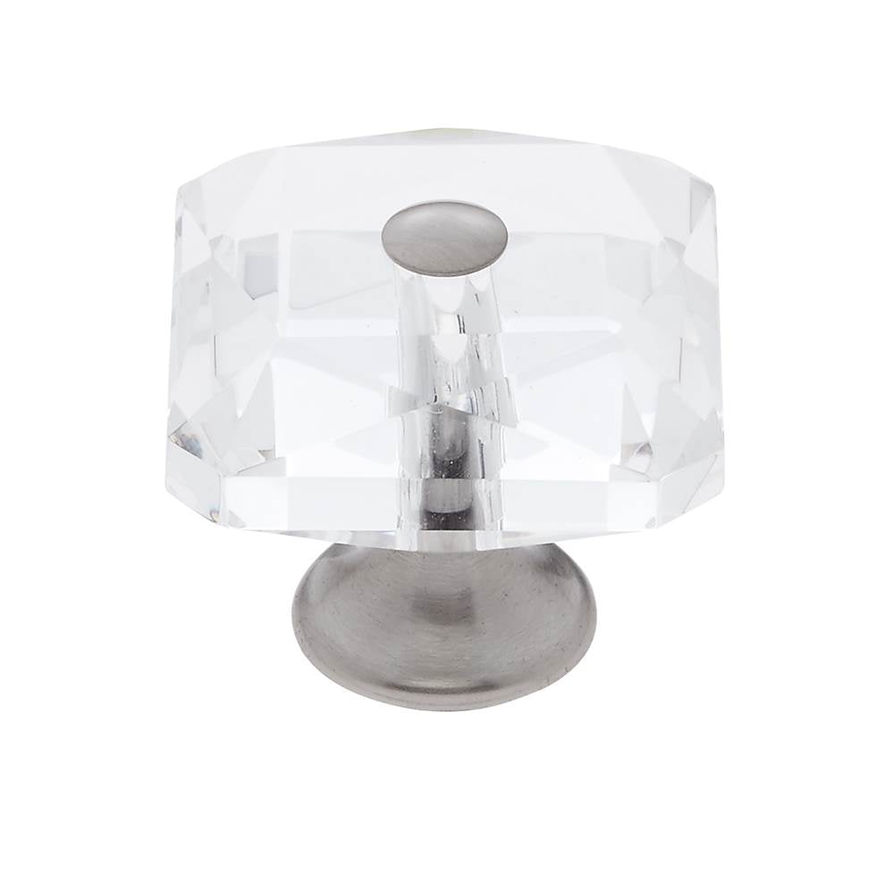 JVJ Hardware - Pure Elegance Collection Satin Nickel Finish 35 mm (1-3/8'') Square 31 percent Leaded Crystal Knob With Cap - Satin Nickel
