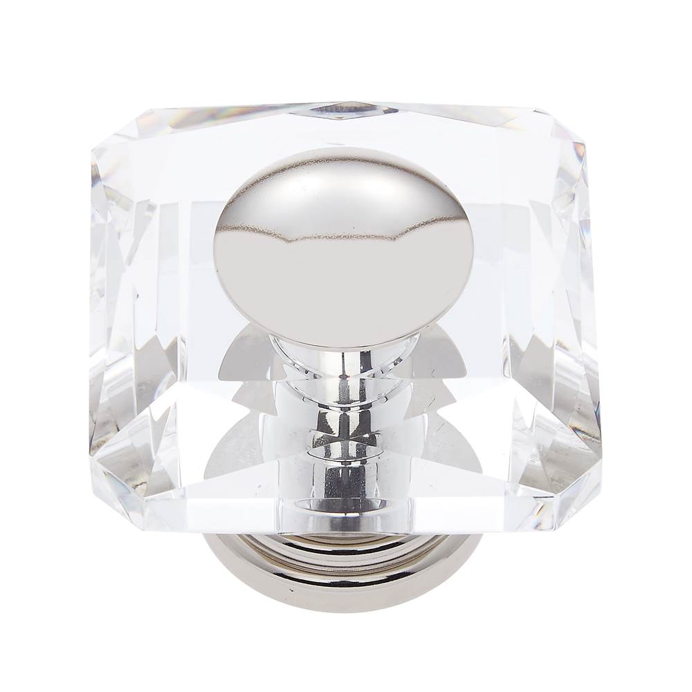 JVJ Hardware - Pure Elegance Collection Polished Nickel Finish 50 mm (2'') Square 31 percent Leaded Crystal Knob With Cap - Polished Nickel
