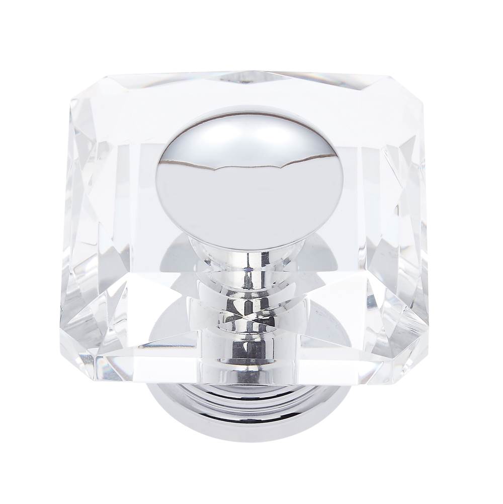 JVJ Hardware - Pure Elegance Collection Polished Chrome Finish 50 mm (2'') Square 31 percent Leaded Crystal Knob With Cap - Polished Chrome