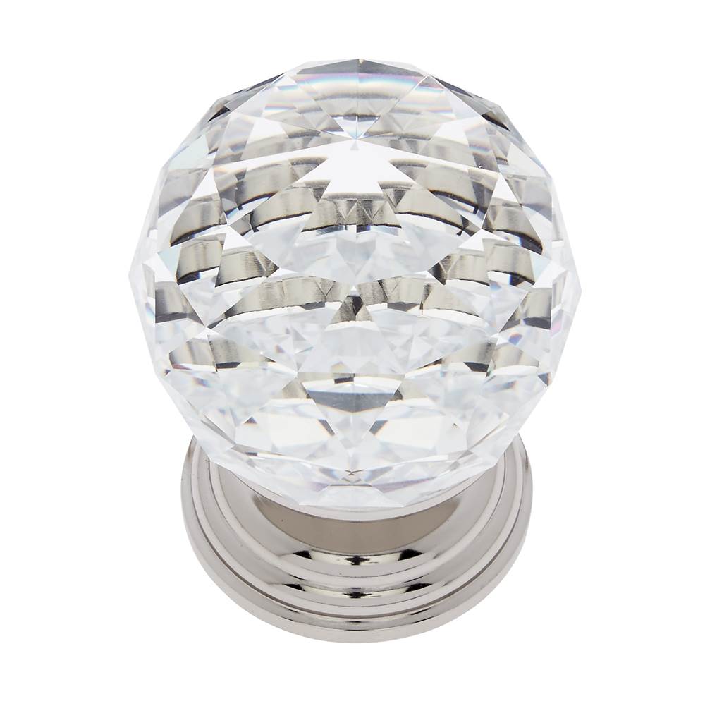 JVJ Hardware - Pure Elegance Collection Polished Nickel Finish 50 mm (2'') Round Faceted 31 percent Leaded Crystal Knob, Composition Leaded Crystal and Solid Brass - Polished Nickel