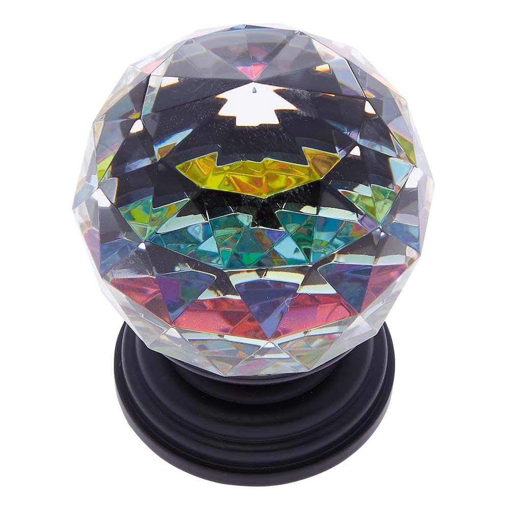 JVJ Hardware - Pure Elegance Collection Oil Rubbed Bronze Finish 50 mm (2'') Round Faceted 31 percent Leaded Crystal Knob with Prism - Oil Rubbed Bronze