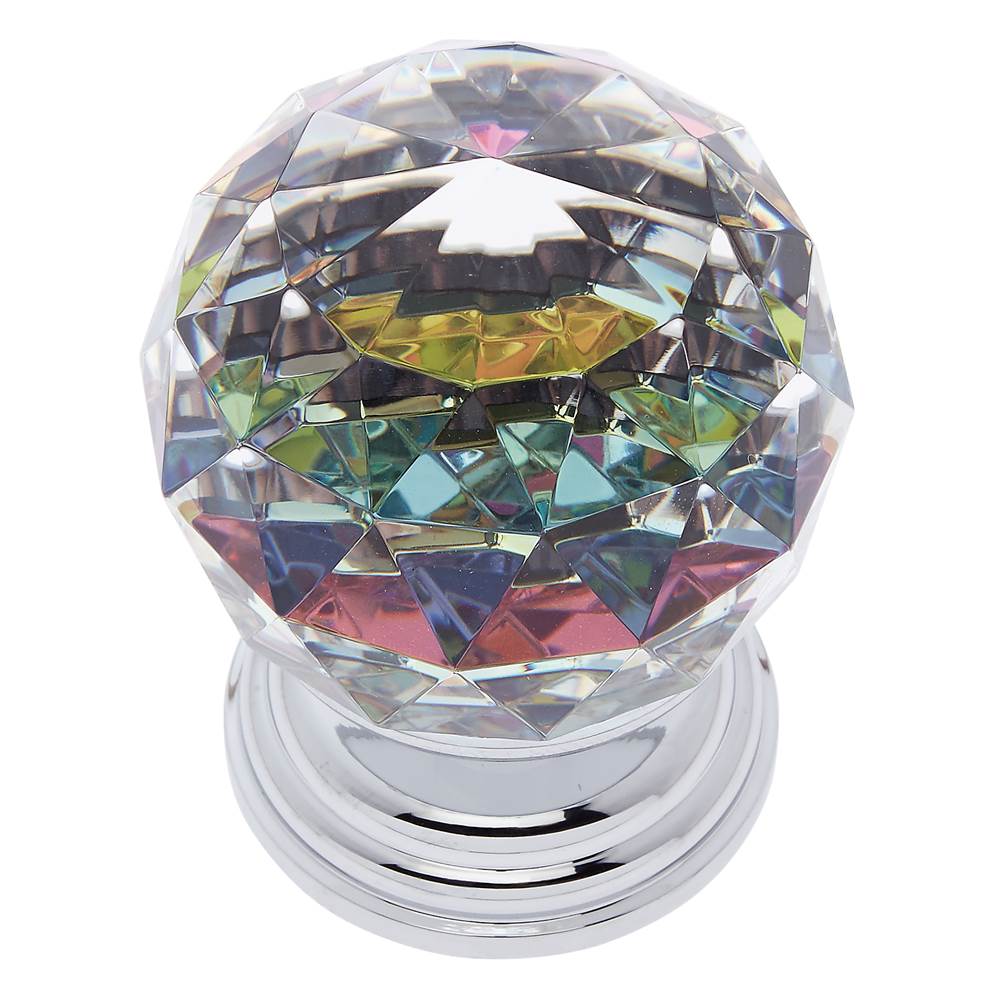 JVJ Hardware - Pure Elegance Collection Polished Chrome Finish 50 mm (2'') Round Faceted 31 percent Leaded Crystal Knob with Prism - Polished Chrome