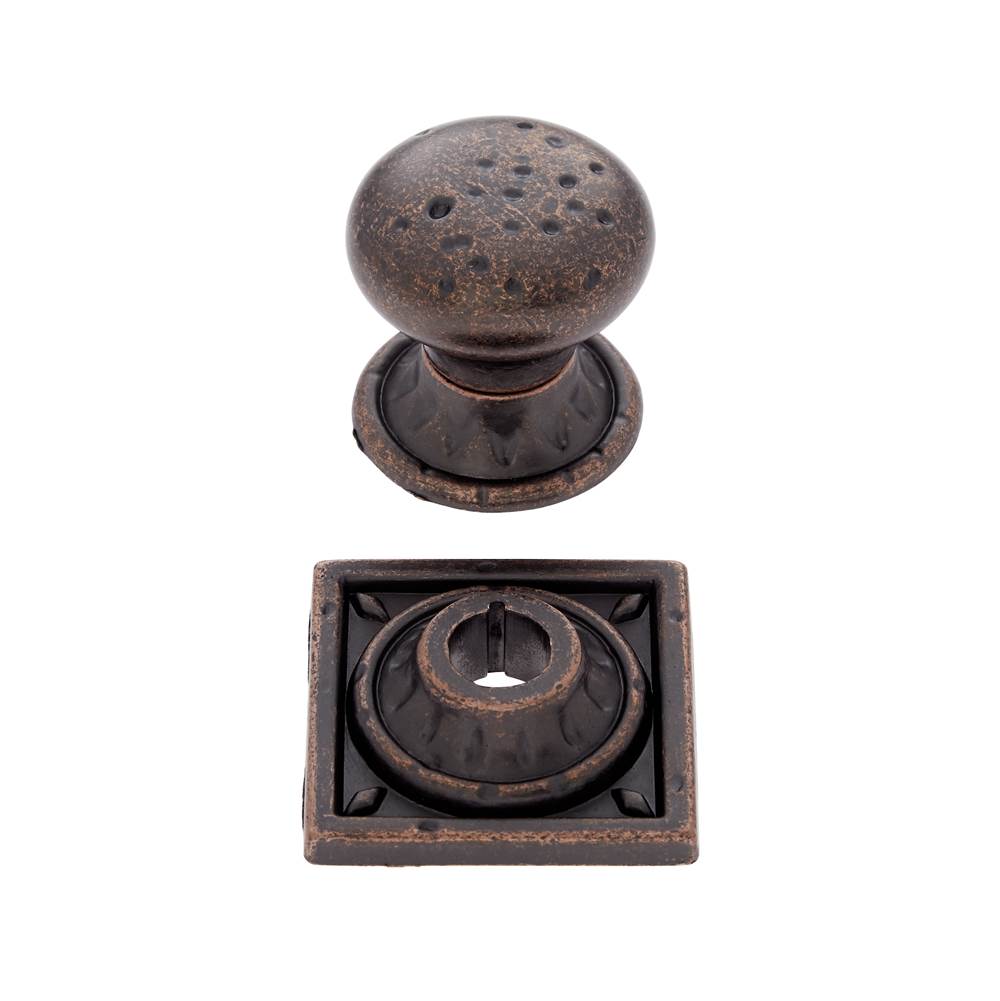 JVJ Hardware - Pompeii Collection Distressed Copper Finish 1-3/8'' Pitted Mushroom Knob with Round and Square Back Plates, Composition Zamac - Aged Copper