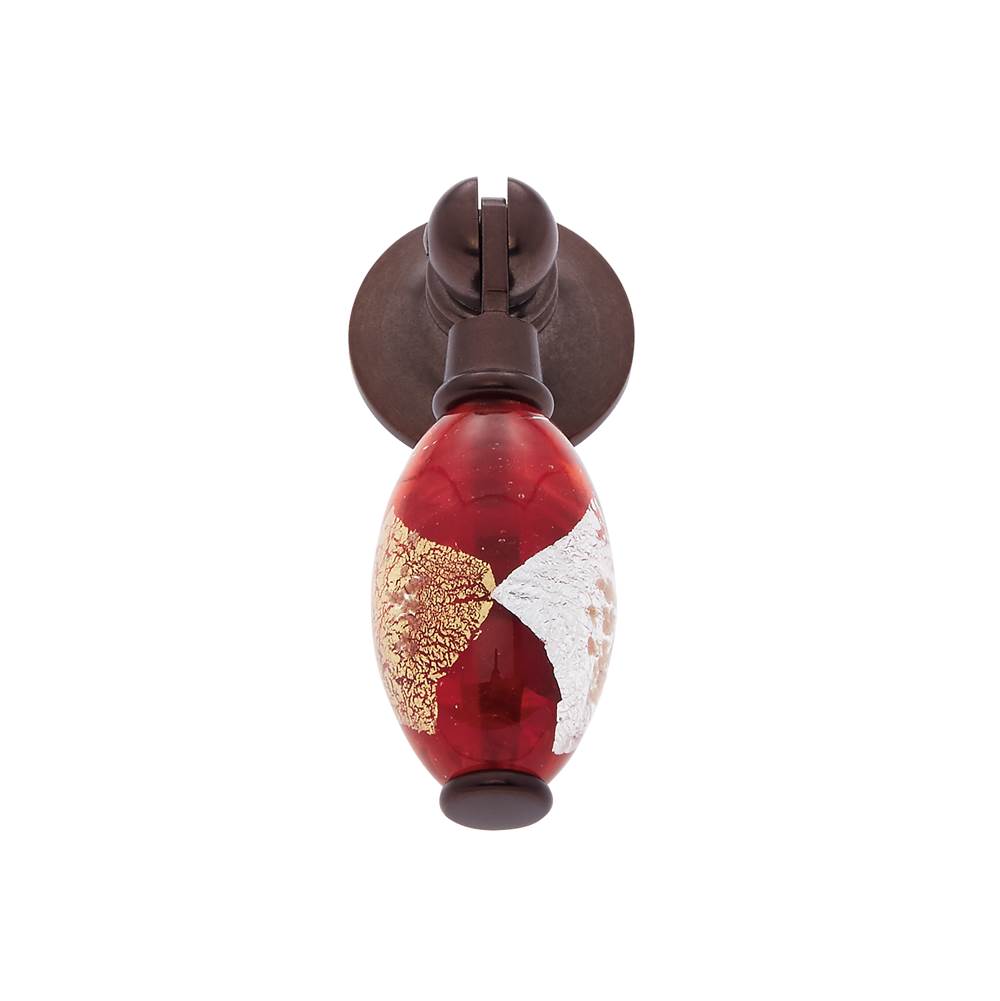 JVJ Hardware - Murano Collection Old World Bronze Finish 30 mm Red w/Gold and Silver Pendant Drop Pull, Composition Glass and Solid Brass - Old World Bronze