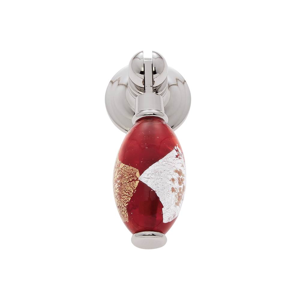 JVJ Hardware - Murano Collection Polished Nickel Finish 30 mm Red w/Gold and Silver Pendant Drop Pull, Composition Glass and Solid Brass - Polished Nickel