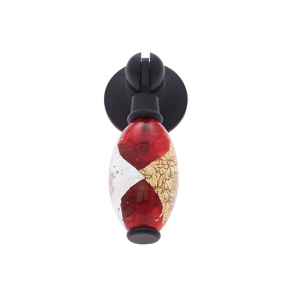 JVJ Hardware - Murano Collection Oil Rubbed Bronze Finish 30 mm Red w/Gold and Silver Pendant Drop Pull, Composition Glass and Solid Brass - Oil Rubbed Bronze