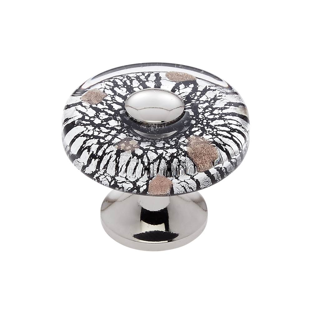 JVJ Hardware - Murano Collection Polished Nickel Finish 35 mm Clear w/Black Lines and Copper Flat Round Glass Knob, Composition Glass and Solid Brass - Polished Nickel