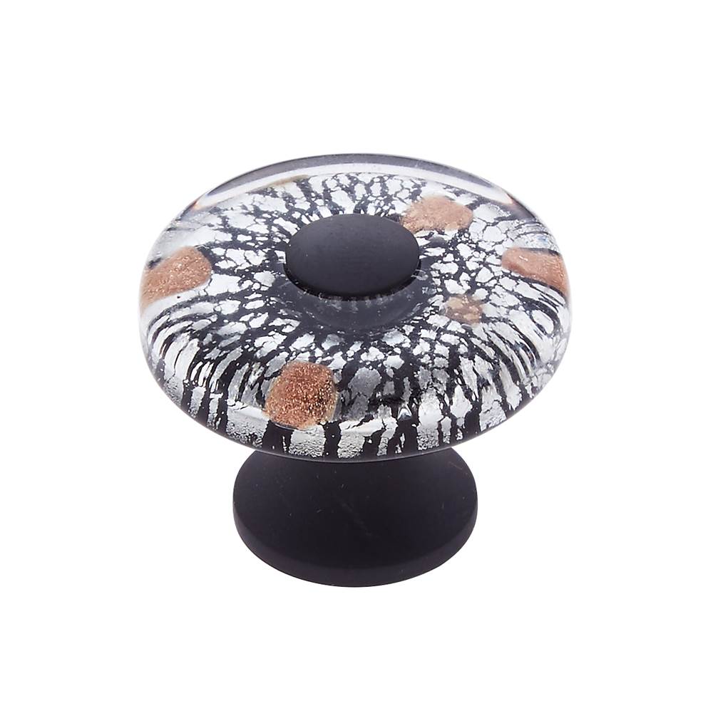 JVJ Hardware - Murano Collection Oil Rubbed Bronze Finish 35 mm Clear w/Black Lines and Copper Flat Round Glass Knob, Composition Glass and Solid Brass - Oil Rubbed Bronze