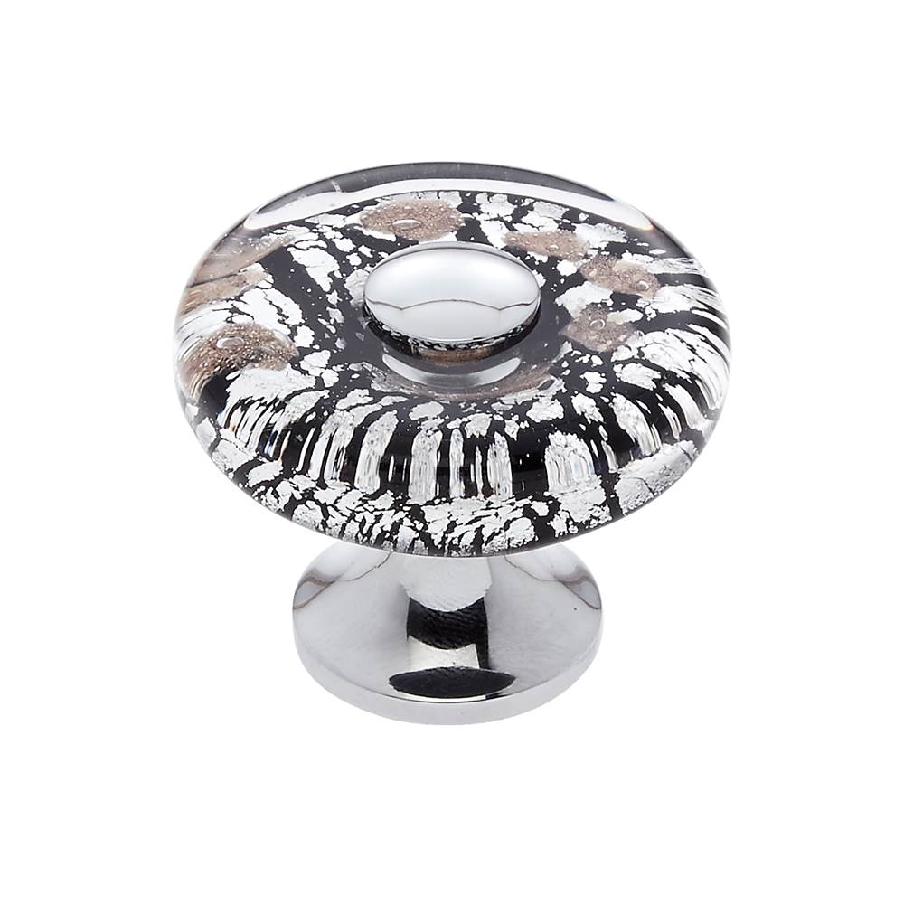 JVJ Hardware - Murano Collection Polished Chrome Finish 35 mm Clear w/Black Lines and Copper Flat Round Glass Knob, Composition Glass and Solid Brass - Polished Chrome