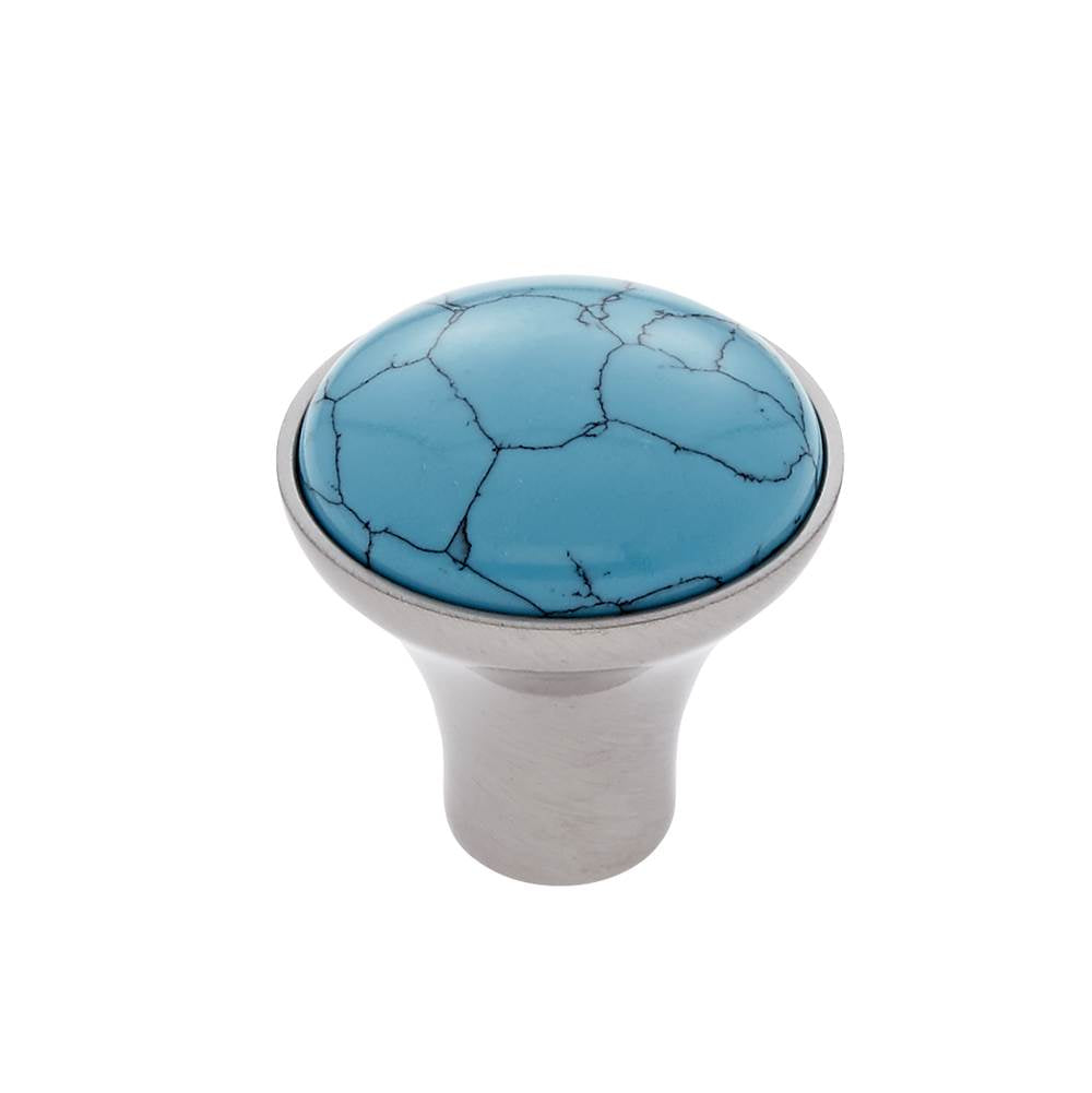 JVJ Hardware - Murano Collection Satin Nickel Finish 30 mm Turquoise Knob, Composition Turquoise and Solid Brass - Satin Nickel
