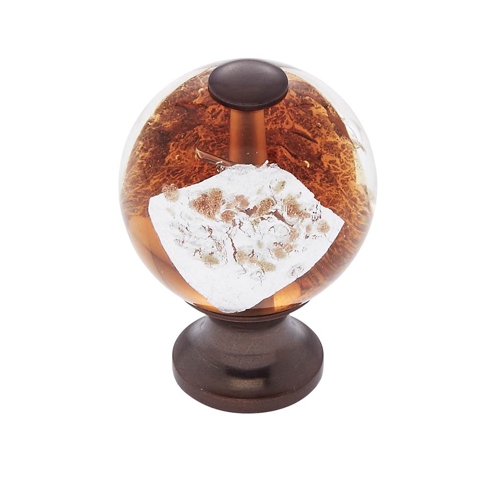 JVJ Hardware - Murano Collection Old World Bronze Finish 30 mm Orange w/Gold and Silver Round Glass Knob, Composition Glass and Solid Brass - Old World Bronze