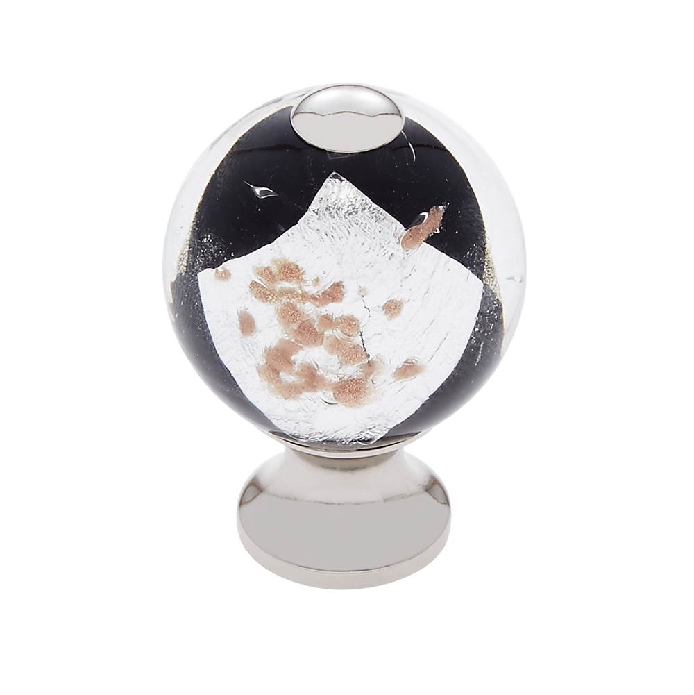 JVJ Hardware - Murano Collection Polished Nickel Finish 30 mm Black w/Gold and Silver Round Glass Knob, Composition Glass and Solid Brass - Polished Nickel