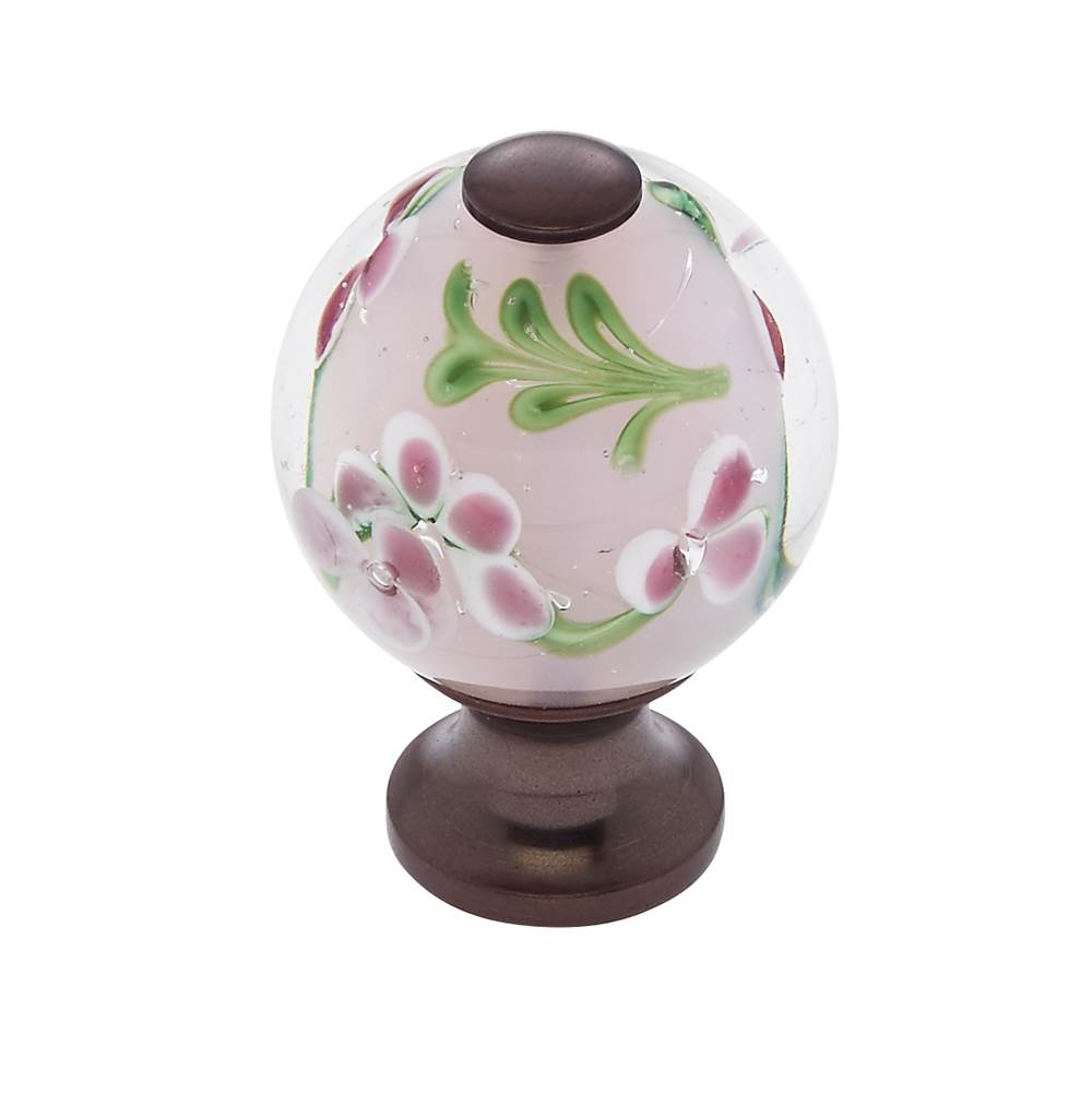 JVJ Hardware - Murano Collection Old World Bronze Finish 30 mm Clear w/Purple Flowers Round Glass Knob, Composition Glass and Solid Brass - Old World Bronze