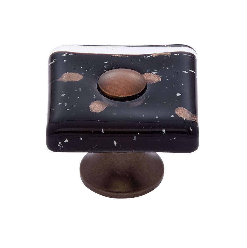 JVJ Hardware - Murano Collection Old World Bronze Finish 35 mm Black w/Copper Flecks Flat Square Glass Knob, Composition Glass and Solid Brass - Old World Bronze