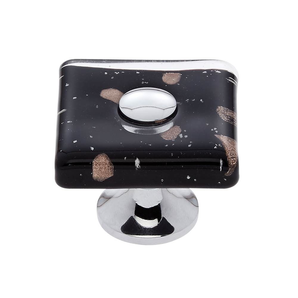 JVJ Hardware - Murano Collection Polished Chrome Finish 35 mm Black w/Copper Flecks Flat Square Glass Knob, Composition Glass and Solid Brass - Polished Chrome