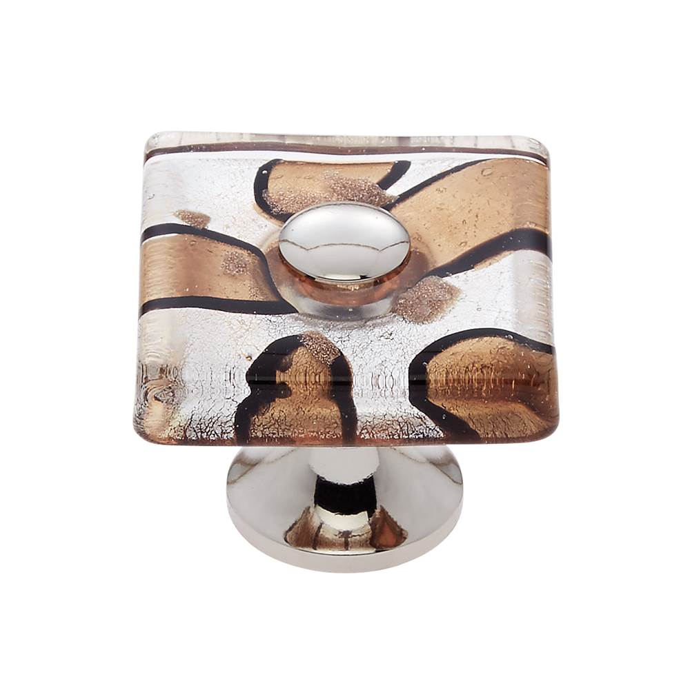 JVJ Hardware - Murano Collection Polished Nickel Finish 35 mm Silver and Gold Flat Square Glass Knob, Composition Glass and Solid Brass - Polished Nickel