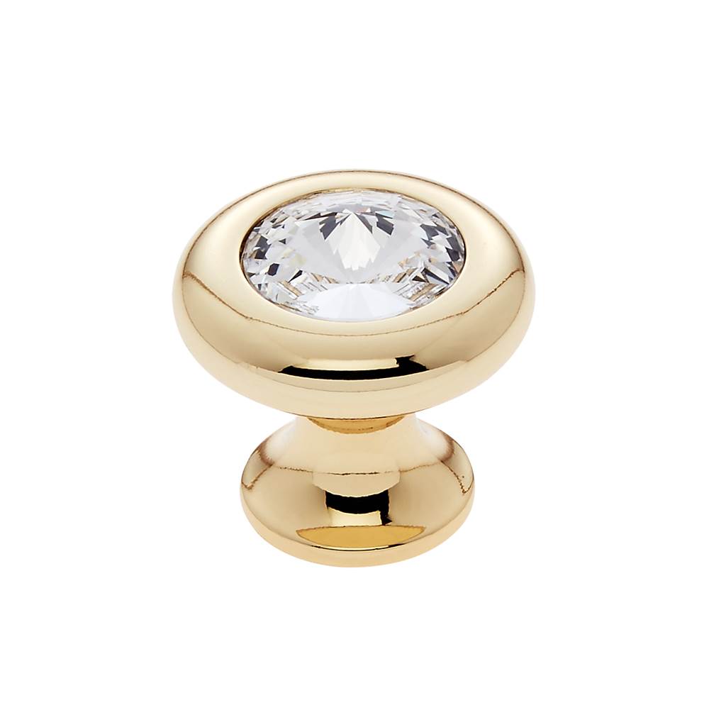 JVJ Hardware - Pure Elegance Collection 24K Gold Plated Finish 31 percent Leaded Crystal 30 mm Halfiamond Cut Knob, Composition Leaded Crystal and Solid Brass - 24k Gold