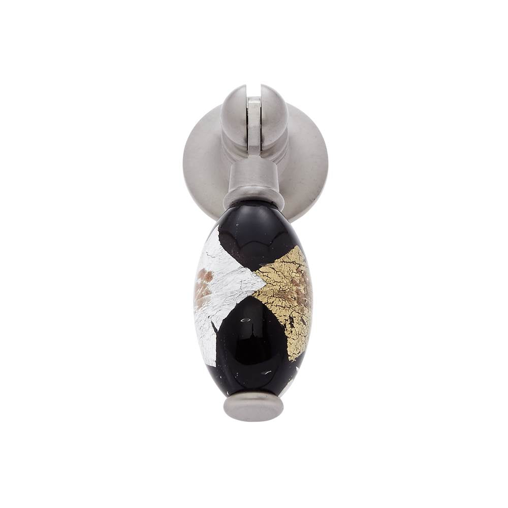 JVJ Hardware - Murano Collection Satin Nickel Finish 30 mm Gold w/Silver and Black Drop Pendant Pull, Composition Glass and Solid Brass and Solid Brass - Satin Nickel