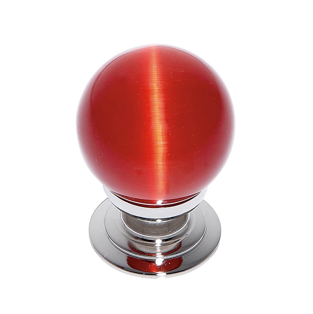 JVJ Hardware - Cat''s Eye Collection Polished Nickel Finish Cat''s Eye Glass Red 30 mm Smooth Knob, Composition Glass and Solid Brass - Polished Nickel