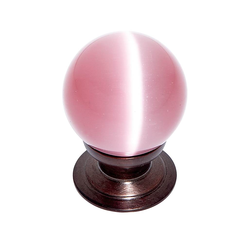 JVJ Hardware - Cat''s Eye Collection Old World Bronze Finish Cat''s Eye Glass Pink 30 mm Smooth Knob, Composition Glass and Solid Brass - Old World Bronze