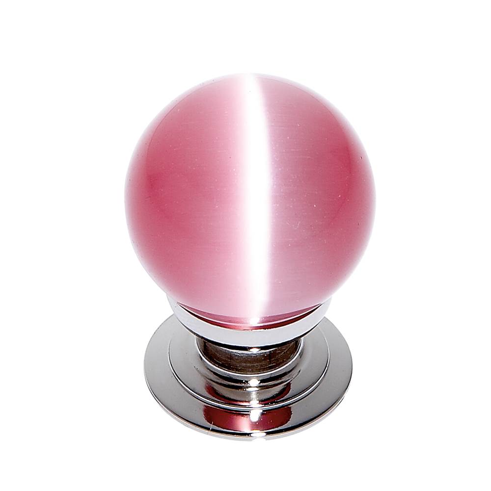 JVJ Hardware - Cat''s Eye Collection Polished Nickel Finish Cat''s Eye Glass Pink 30 mm Smooth Knob, Composition Glass and Solid Brass - Polished Nickel