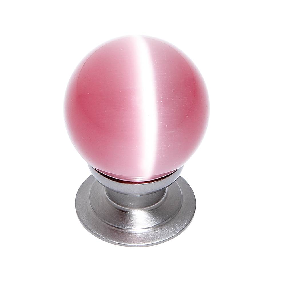 JVJ Hardware - Cat''s Eye Collection Satin Nickel Finish Cat''s Eye Glass Pink 30 mm Smooth Knob, Composition Glass and Solid Brass - Satin Nickel