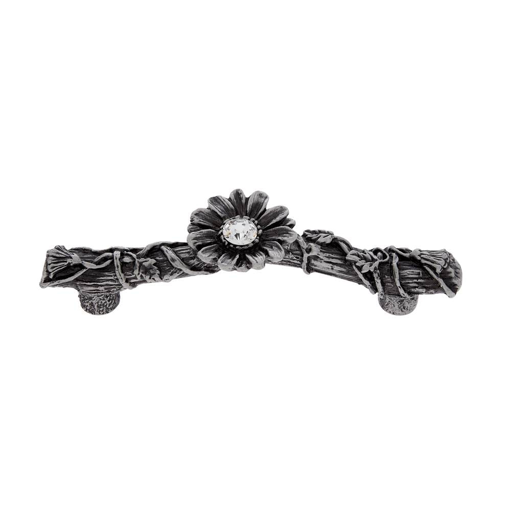 JVJ Hardware - Pure Elegance Collection Solid Pewter Finish 31 percent Leaded Crystal 96 mm c/c ivy Wrapped Branch with Crystal Inset Daisy in Center - Pewter