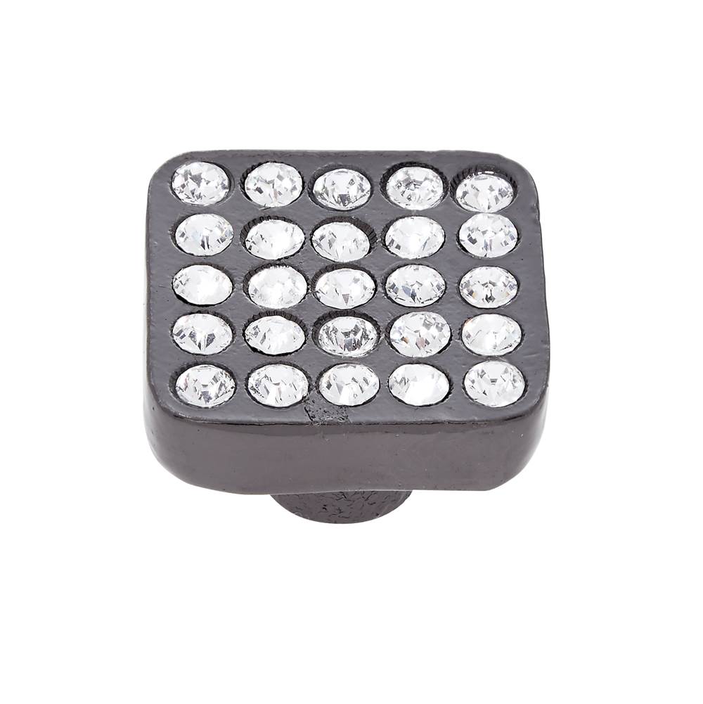 JVJ Hardware - Pure Elegance Collection Polished Black Pewter Finish 28mm 31 percent Leaded Crystal Encrusted Square Knob, Composition Crystal/Pewter - Pewter