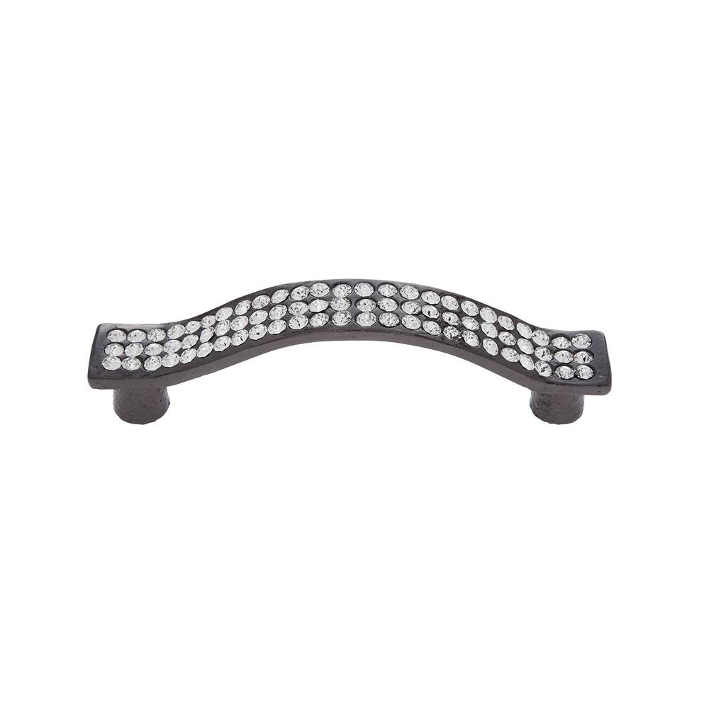 JVJ Hardware - Pure Elegance Collection Polished Black Pewter Finish 96 mm c/c 31 percent Leaded Crystal Encrusted Square Bowed Pull, Composition Crystal/Pewter - Pewter
