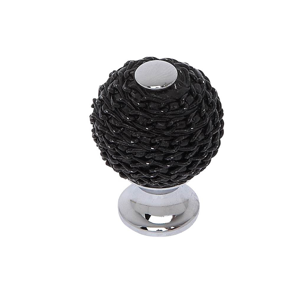 JVJ Hardware - Medieval Collection Polished Chrome Finish 28mm Black Chain Maille Knob, Composition Aluminum/Solid Brass - Polished Chrome