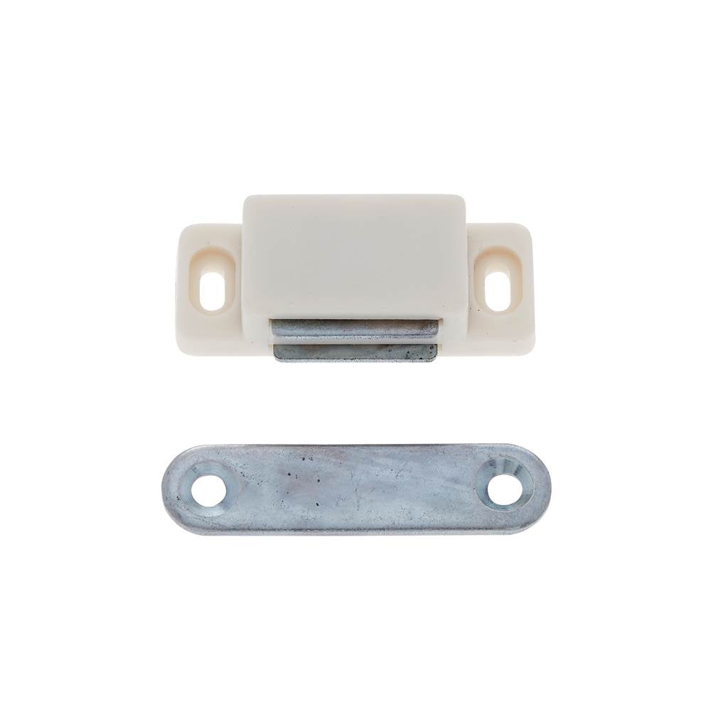 JVJ Hardware - White Magnetic Catch w/Strike Plate And Screws, Composition Plastic/Steel - White