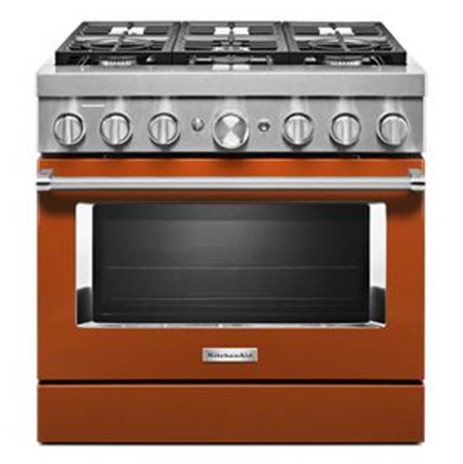 Kitchen Aid - 36'' Dual Fuel Commercial Style Range - Scorched Orange