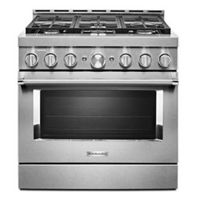 Kitchen Aid - 36'' Gas Commercial Style Range - Heritage Stainless Steel