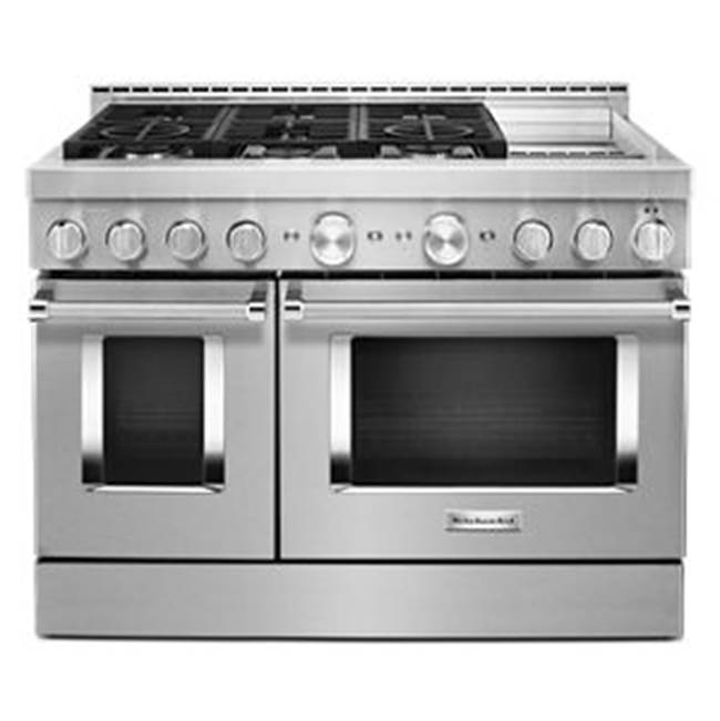 Kitchen Aid - 48'' Gas Commercial Style Range W/Griddle - Heritage Stainless Steel